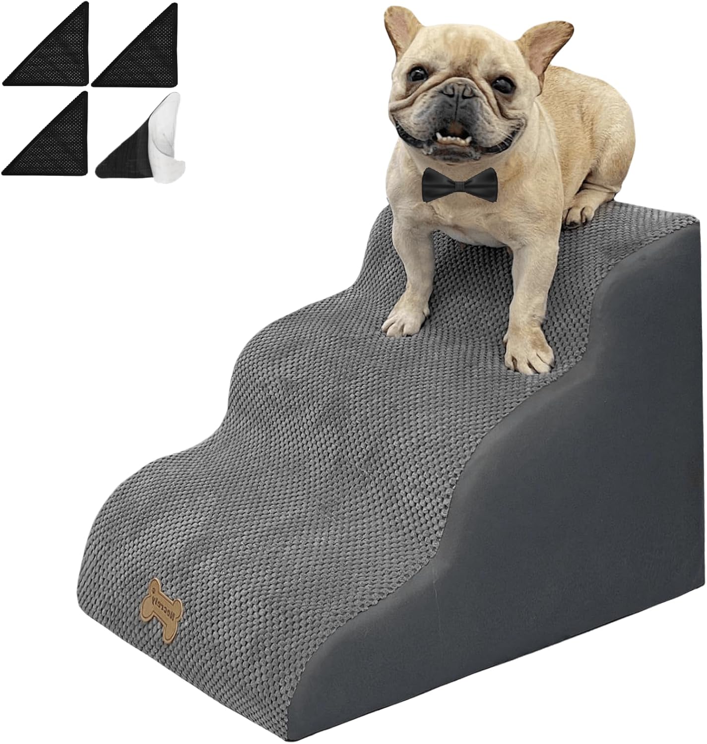 3-Step Dog Stairs for High Beds & Couches Multi-Step Non-Slip Pet Steps with Balanced Ramp Indoor 2 3 4 5 Step Stairs for Small to Large Dogs and Cats Non-Slip Stickers 30D Grey - Pet Explorer