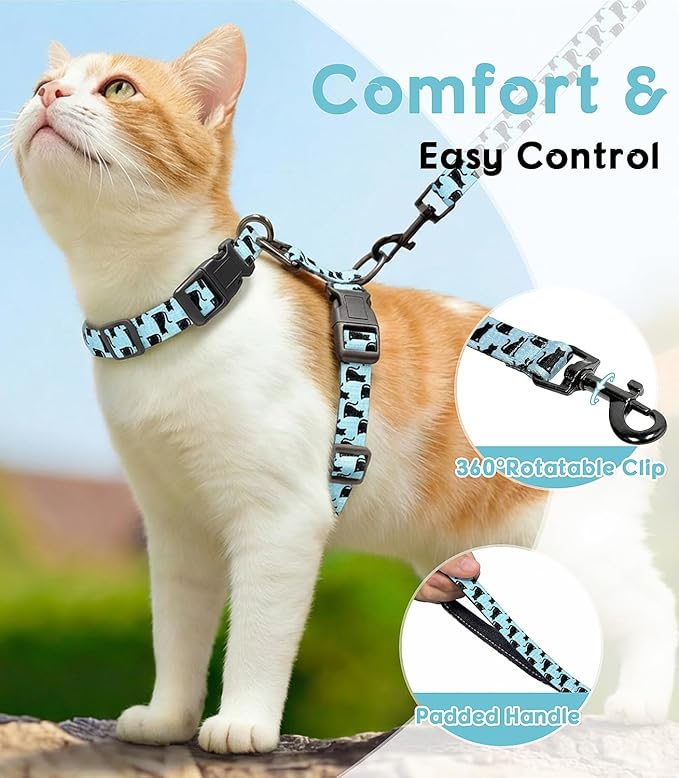 Halypet 2-Pack Cat Harness and Leash Set, Escape Proof 3-in-1 Adjustable Harness for Cats, Soft Lightweight, Easy On & Control for Walking, Travel & Outdoor Use, Small (Navy & Blue)