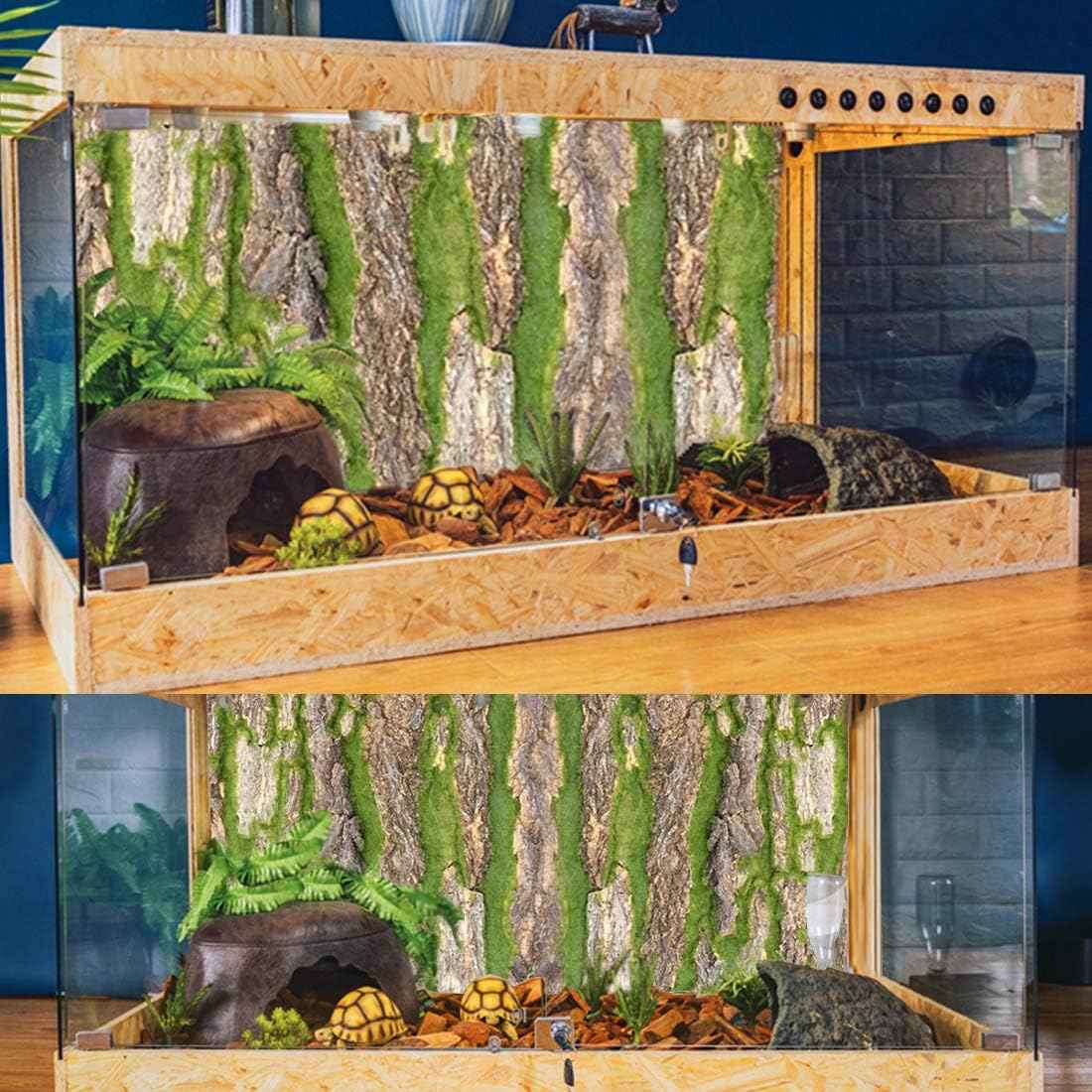 PINVNBY Cork Terrarium Background,Reptile Bark Backdrop Wall Decor and Artificial Moss for Gecko,Lizard,Tortoise,Chameleon (2 Pack)