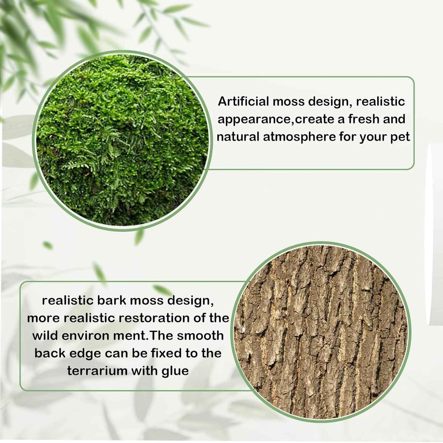 kathson Reptile Cork Terrarium Background Decor,Habitat Fitting Bark Backdrop Wall Artificial Moss 3D Aquarium Panel for Lizard Gecko Tortoise Spider Bearded Dragon Chameleon Snake Amphibian(2Pcs)