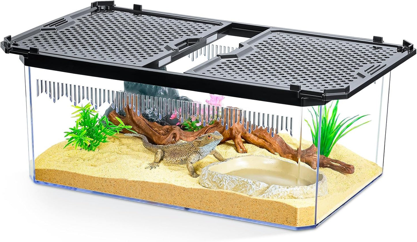 High-Transparency Reptile & Insect Enclosure Terrarium with Magnetic Door, Excellent Ventilation, Easy Cleaning, and Strong, Long-Lasting Build for Gecko, Tarantula, Hermit Crab (12x8.1x5.3 Inch) - Pet Explorer
