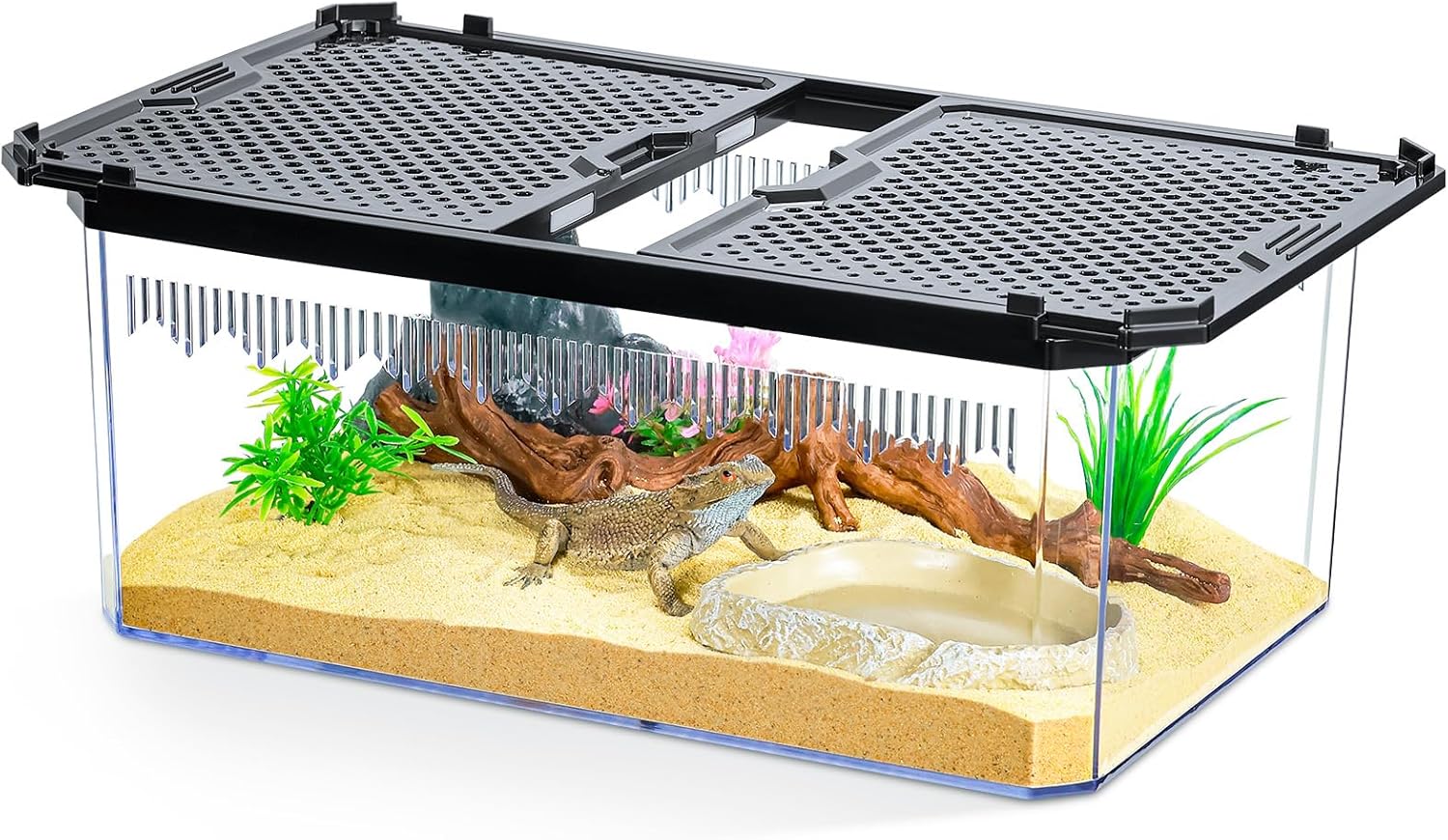 High-Transparency Reptile & Insect Enclosure Terrarium with Magnetic Door, Excellent Ventilation, Easy Cleaning, and Strong, Long-Lasting Build for Gecko, Tarantula, Hermit Crab (12x8.1x5.3 Inch) - Pet Explorer