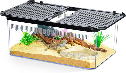 High-Transparency Reptile & Insect Enclosure Terrarium with Magnetic Door, Excellent Ventilation, Easy Cleaning, and Strong, Long-Lasting Build for Gecko, Tarantula, Hermit Crab (12x8.1x5.3 Inch) - Pet Explorer
