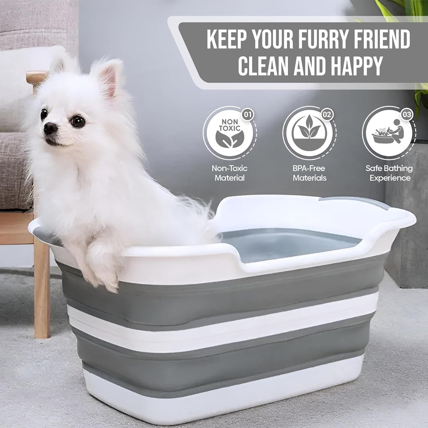Smoochie Collapsible Dog Bathtub, Dog Tubs for Bathing, Portable Tub, Dog Wash Tub, Pet Tub and Dog Bath Tub for Dog/Cat/Pet and Puppy Bath Tub, Dog Tub for Pets and Cats (Gray) - Pet Explorer
