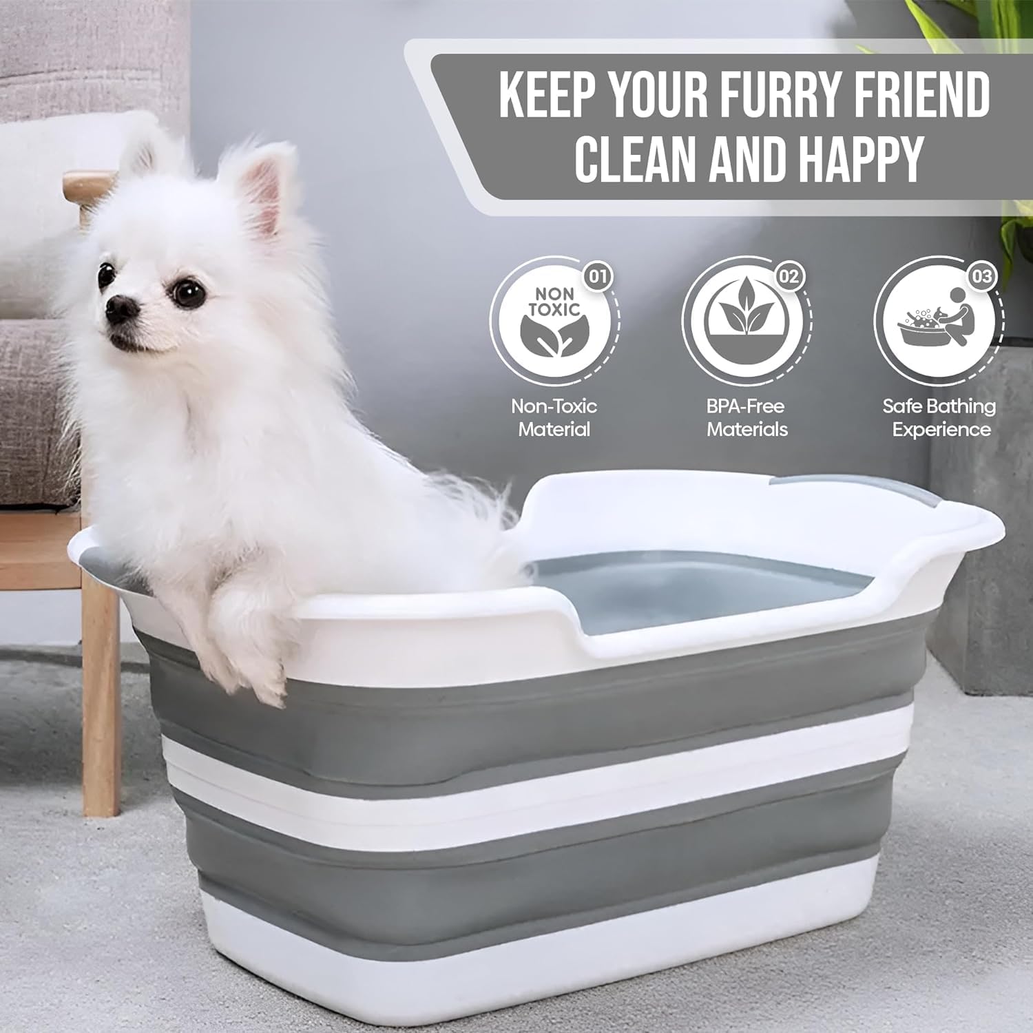 Smoochie Collapsible Dog Bathtub, Dog Tubs for Bathing, Portable Tub, Dog Wash Tub, Pet Tub and Dog Bath Tub for Dog/Cat/Pet and Puppy Bath Tub, Dog Tub for Pets and Cats (Gray) - Pet Explorer