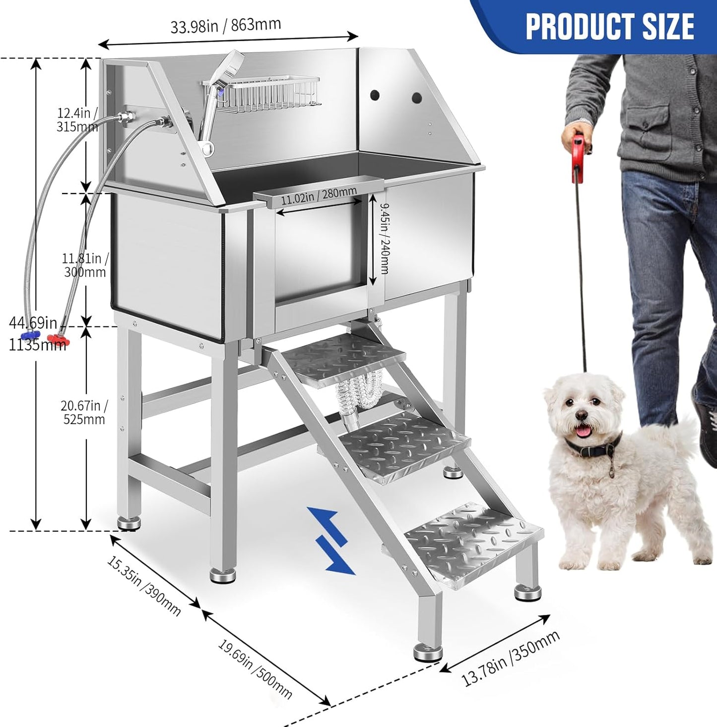 Electric Dog Bathing Station for Large Dogs, Height Adjustable Stainless Steel Dog Pet Washing Station, Professional Dog Grooming Tub with Electric Lift, Pet Wash Bath Station - Pet Explorer