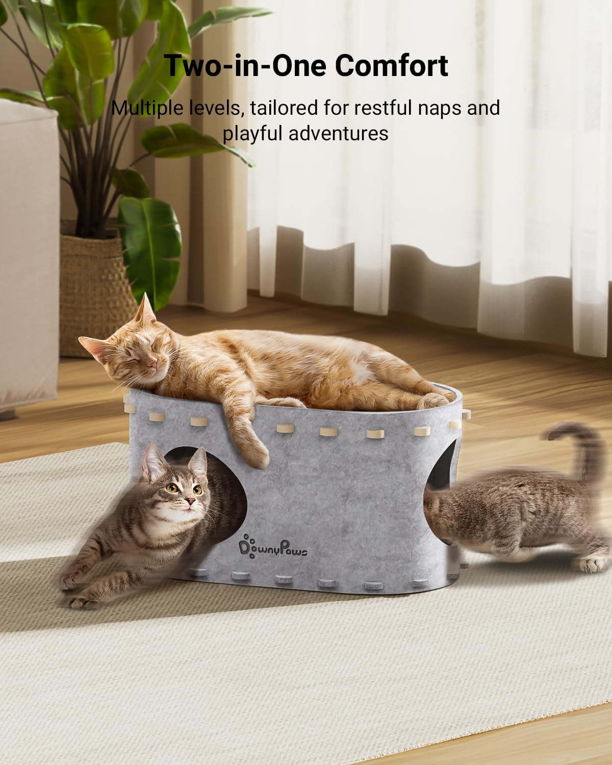 DownyPaws Cat House for Indoor Cats, Cat Bed Cave for Multiple & Large Cats Up to 22 Lbs, Scratch Resistant Peekaboo Cat Caves, Foldable Tunnel Enclosed Bed, PeekaPurr, Marble - Pet Explorer