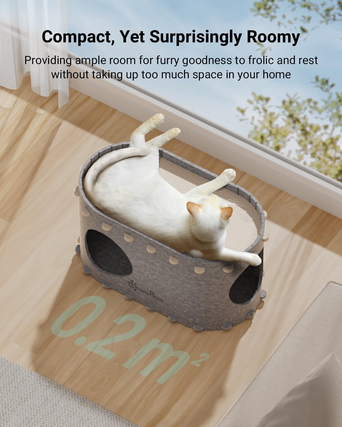 DownyPaws Cat House for Indoor Cats, Cat Bed Cave for Multiple & Large Cats Up to 22 Lbs, Scratch Resistant, Foldable Peekaboo Kitten Caves Tunnel Enclosed Bed, PeekaPurr, Light Gray - Pet Explorer
