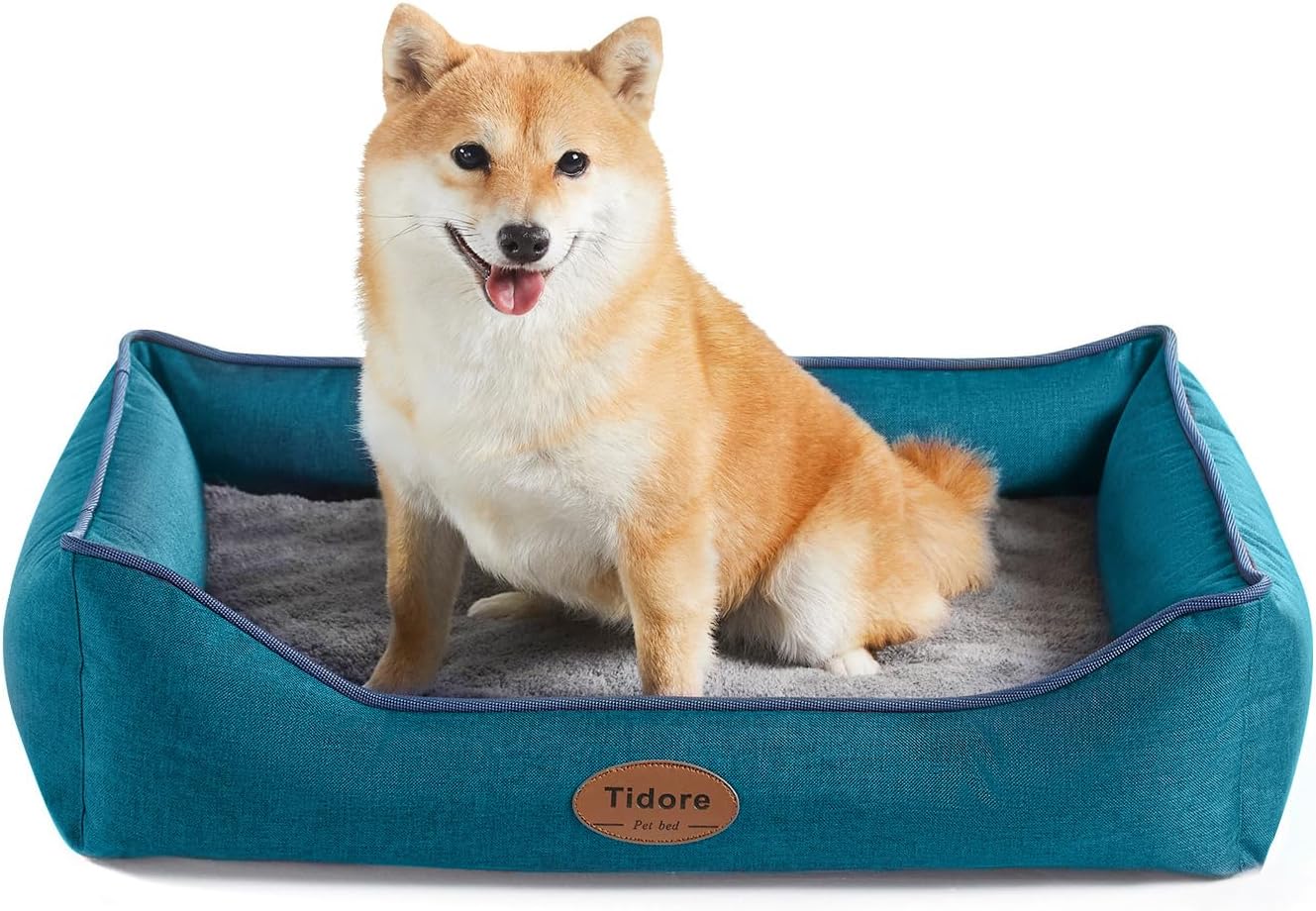 Orthopedic Dog Beds for Medium Dogs, Durable Egg Crate Foam Sofa Dog Bed wit Washable Removable Cover,Waterproof Lining,Pet Bed for Large Dogs (Peacock Blue, 26.4" L x 21.7" W x 6.2" Th) - Pet Explorer