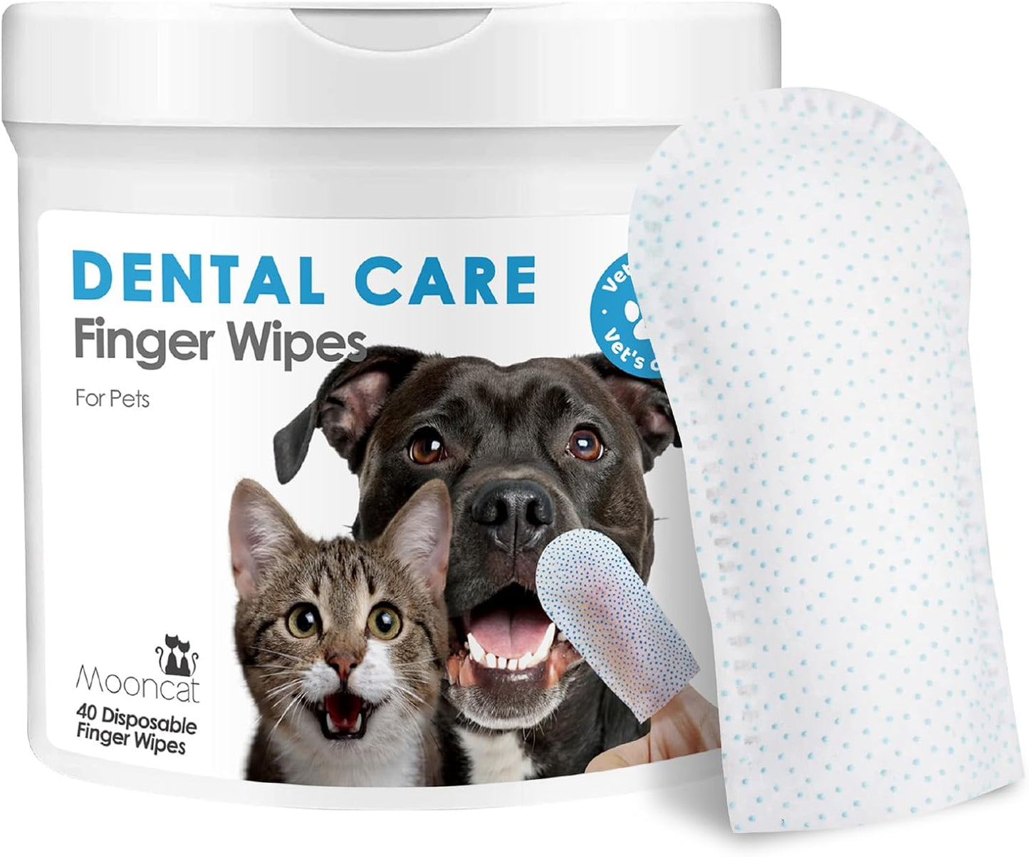 Mooncat Dental Finger Wipes for Dogs & Cats - Easy Teeth Cleaning to Remove Plaque, Tartar & Freshen Bad Breath - Gentle Tooth Wipes for Puppy & Kitten Care - 40 Counts - Pet Explorer