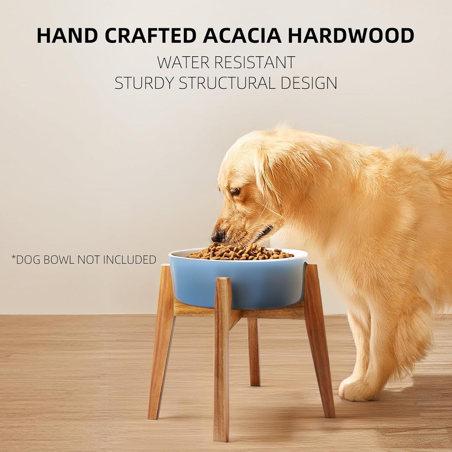 Elevated Dog Bowl Stand, Xlarge Raised Dog Bowl Station for Large Breed Pets, Dog Bowl Holder Fits Up to 11-inches Width,14-inches Height, for Water Fountain and Dishes, Acacia Wooden, Stand Only - Pet Explorer
