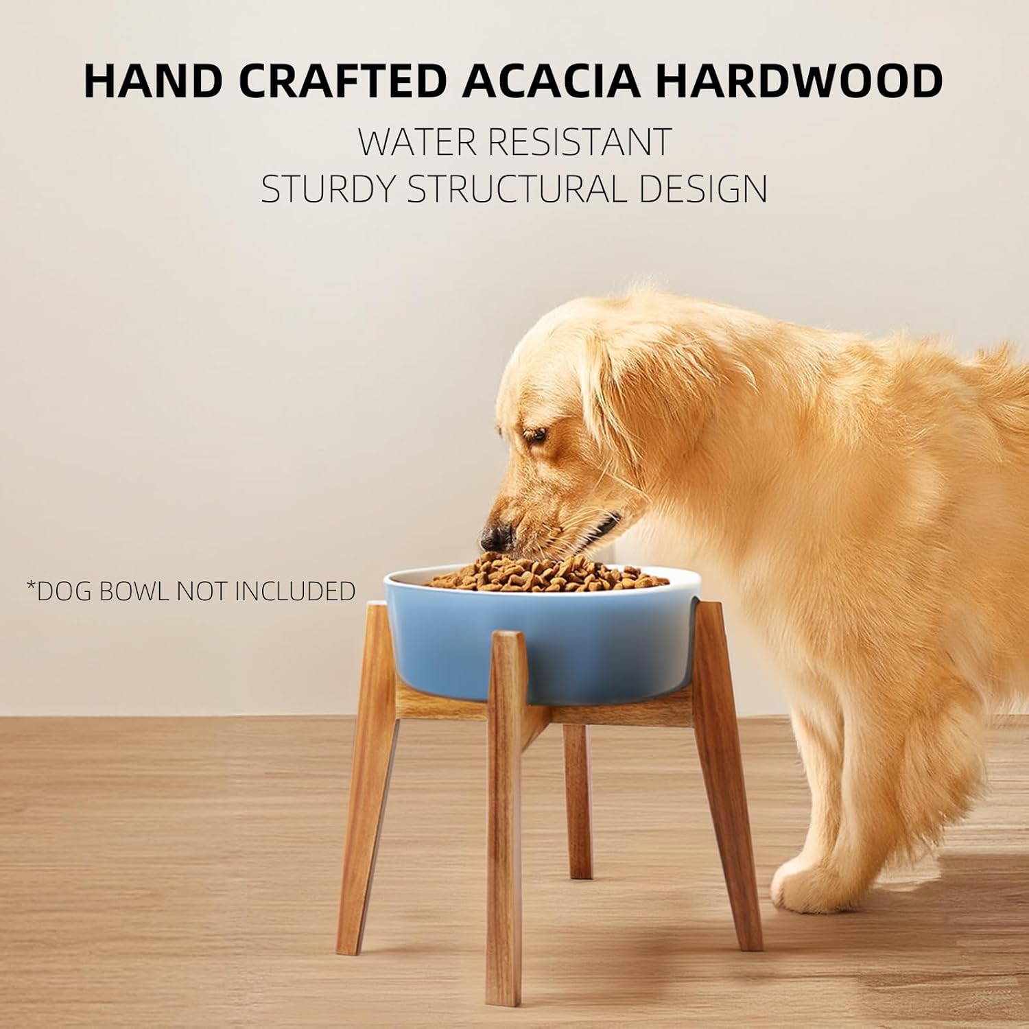 Elevated Dog Bowl Stand, Xlarge Raised Dog Bowl Station for Large Breed Pets, Dog Bowl Holder Fits Up to 11-inches Width,14-inches Height, for Water Fountain and Dishes, Acacia Wooden, Stand Only - Pet Explorer