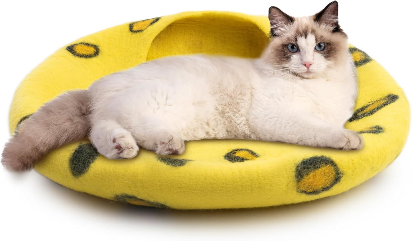 Woolygon Premium Felt Cat Cave Bed - Polka Dot Series - Wool Kitty Beds Handcrafted Kitten Caves Bed for Indoor Cats - Eco-Friendly Merino Wool, Foldable Cat Hideaway Cat Houses Pod - Pet Explorer