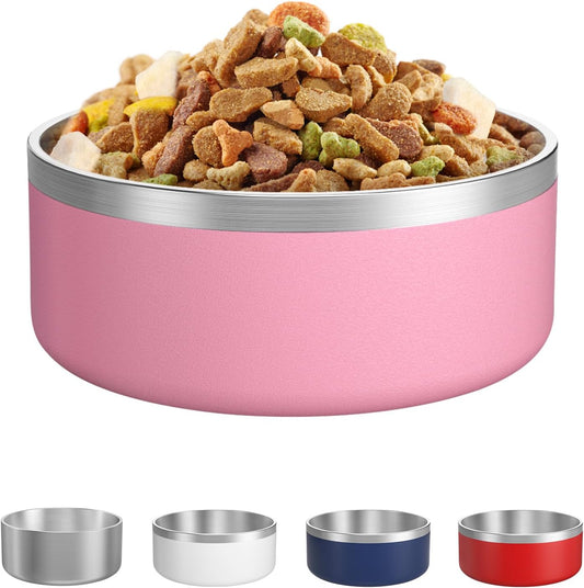 LIANLAI Dog Bowls Large Sized, Rust-Resistant Stainless Steel Dog Bowls, Non Slip Puppy Dishes, Dishwasher Safe (Pink，64 oz) - Pet Explorer