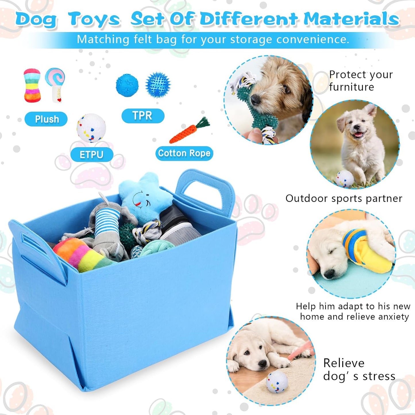 65 Pcs Puppy Supplies Starter Kit Small Dog Essentials Includes Dog Leash, Toys, Bowl, Brushes, Water Bottles, pet Blankets Puppy Accessories for New Welcome Gift Supplies(Cool,Blue) - Pet Explorer