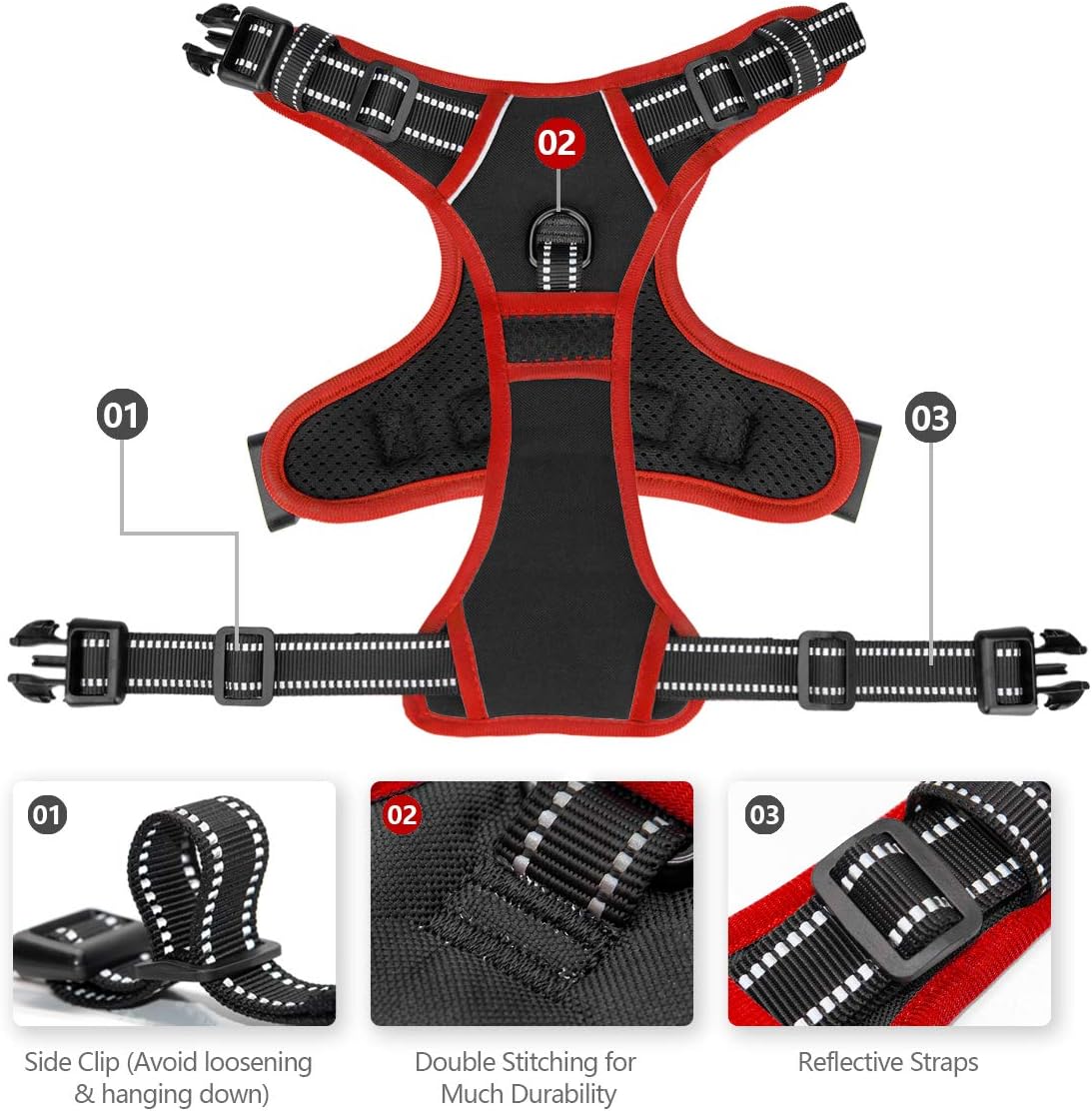 PHOEPET 2019 Upgraded No Pull Dog Harness, Reflective Adjustable Vest, with a Training Handle + 2 Metal Leash Hooks+ 3 Snap Buckles +4 Slide Buckles(S, Black)