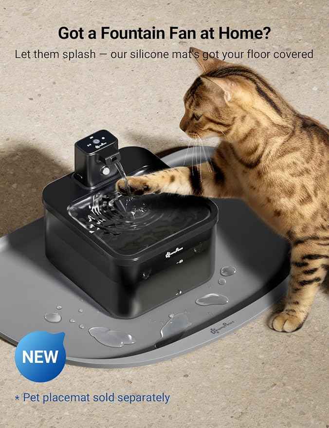 DownyPaws Battery Operated Cat Water Fountain, 84oz/2.5L Fursink Wireless Cat Waterer Fountain with Motion Sensor, BPA-Free, Black with 6 Filters