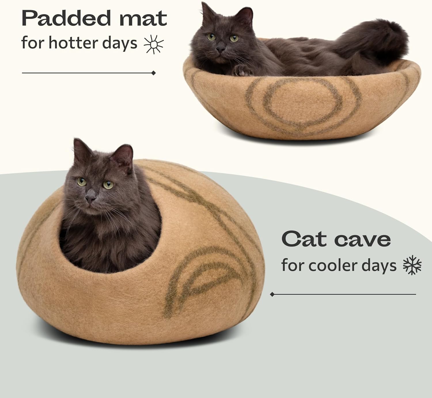 MEOWFIA Cat Cave – Premium Felt Cat Bed for Indoor Cats, Handmade 100% Merino Wool (Beige, Medium) - Pet Explorer