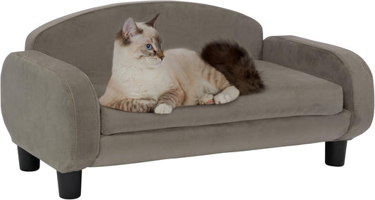 Paws & Purrs Cat Sofa Bed, Pet Couch for Indoor Cats Elevated Cat Beds with Removable Washable Mattress Cover for Kitten, Puppy or Small Animal- 31.5" Wide, Ash - Pet Explorer