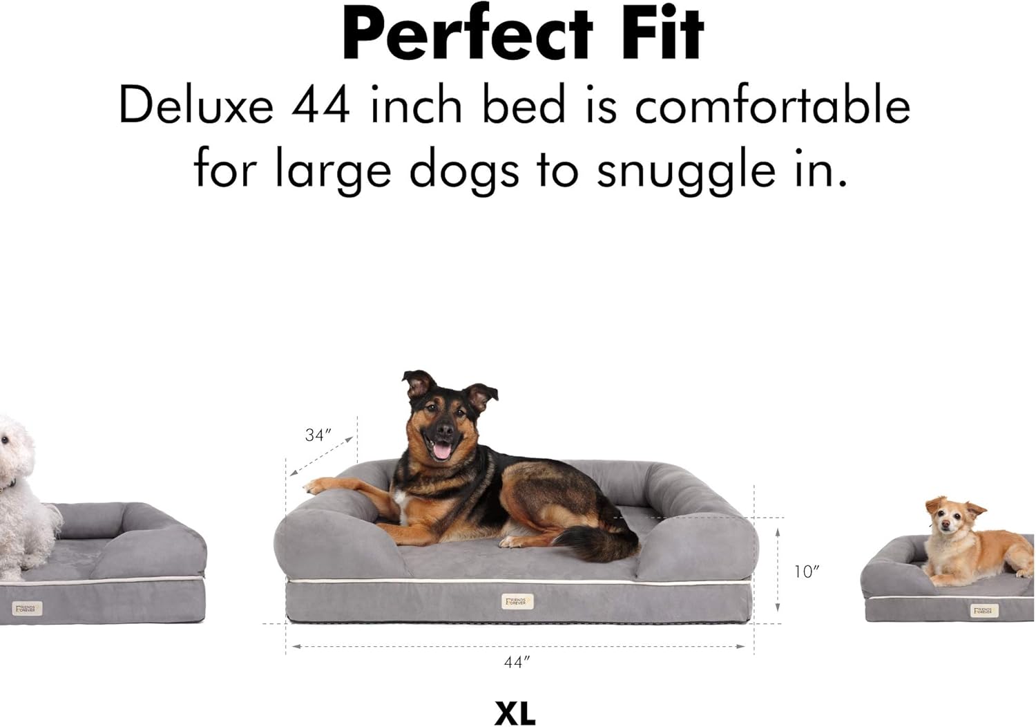 Friends Forever X-Large Dog Bed, Orthopedic Dog Sofa Memory Foam Mattress, Calming Dog Couch Bed, Wall Rim Pillow, Water Resistant Liner, Washable Cover, Non-Slip Bottom, Chester, X-Large Khaki Beige - Pet Explorer