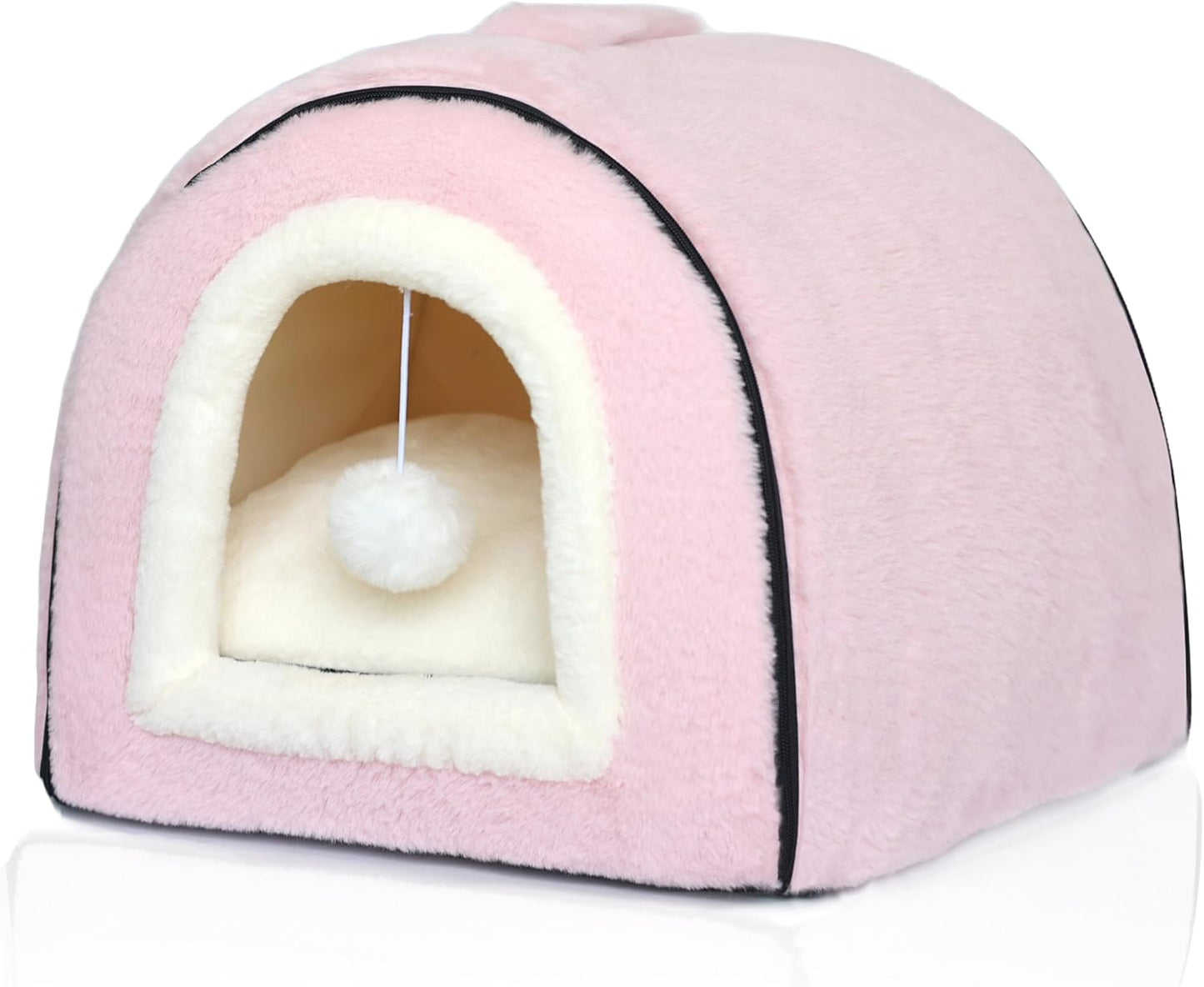 Cat Bed for Indoor Cats，Foldable cat cave，Anti-Slip & Water-Resistant Bottom，cat Houses for Indoor Cats or Small Dogs, Kitten Tent, Rabbit Bed (Pink, L:(17.5"×16.9"×15.9")) - Pet Explorer