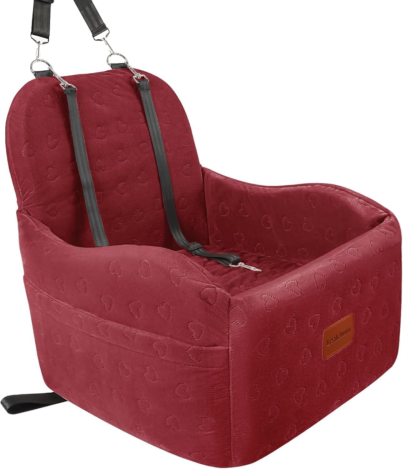Dog Car Seat for Small/Medium Dogs,6in Elevated Cushion,Fits in Front/Back Seat,Fully Detachable and Washable,2 Storage Pockets,Easy to Install (Red, Medium) - Pet Explorer