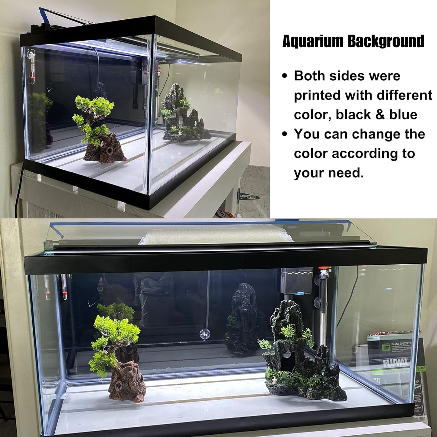 ELEBOX Aquarium Background Blue Black Fish Tank Background Picture 2 Sides Fish Backdrop for Aquarium Wallpaper 20" x 48" - Pet Explorer