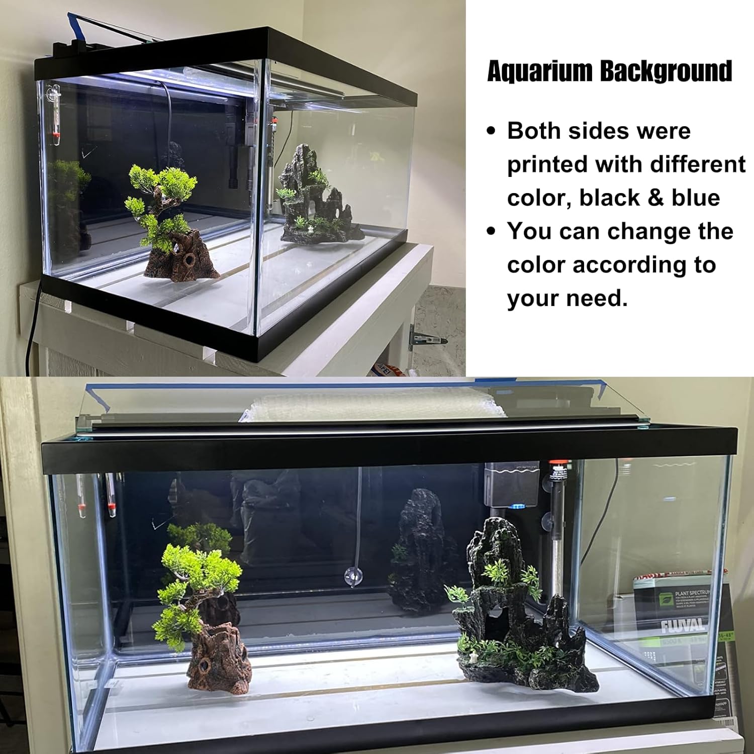 ELEBOX Aquarium Background Blue Black Fish Tank Background Picture 2 Sides Fish Backdrop for Aquarium Wallpaper 16"x 40" - Pet Explorer