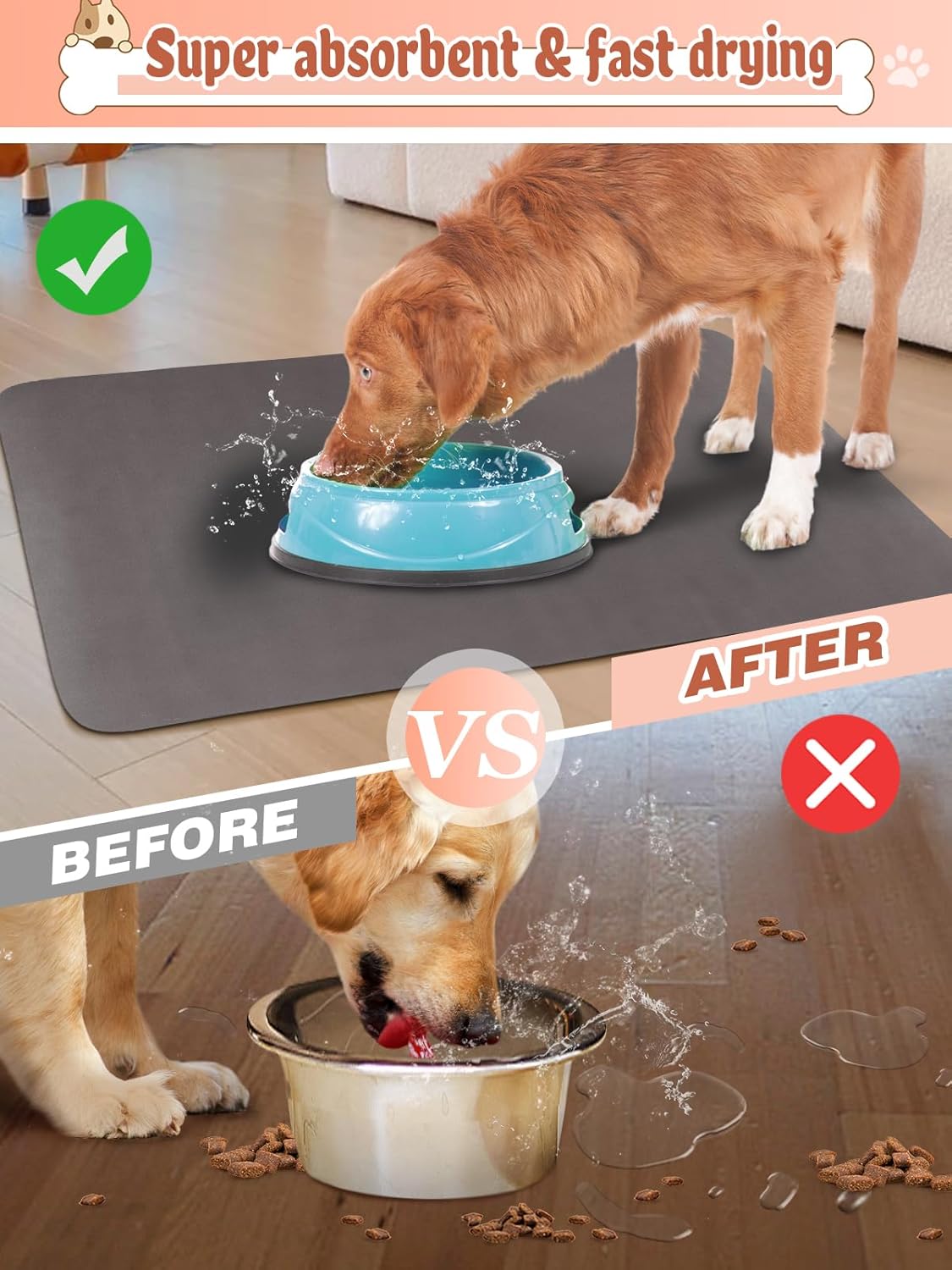 Quick Dry Absorbent Dog Food Mat, 36 x 23 in Diatom Anti-Slip Mud Dog Water Bowl Mat, No Messy Pet Feeding Mat Dogs Supplies for Large and Multiple Dogs - Pet Explorer