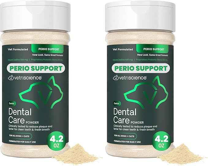 VetriScience Dental Care Powder,Perio Support Clinically Tested Dental Supplement for Small,Medium and Large Breed Dogs,Freshen Breath,Control Plaque and Tartar,Oral Health,4.2 oz,(Pack of 2)