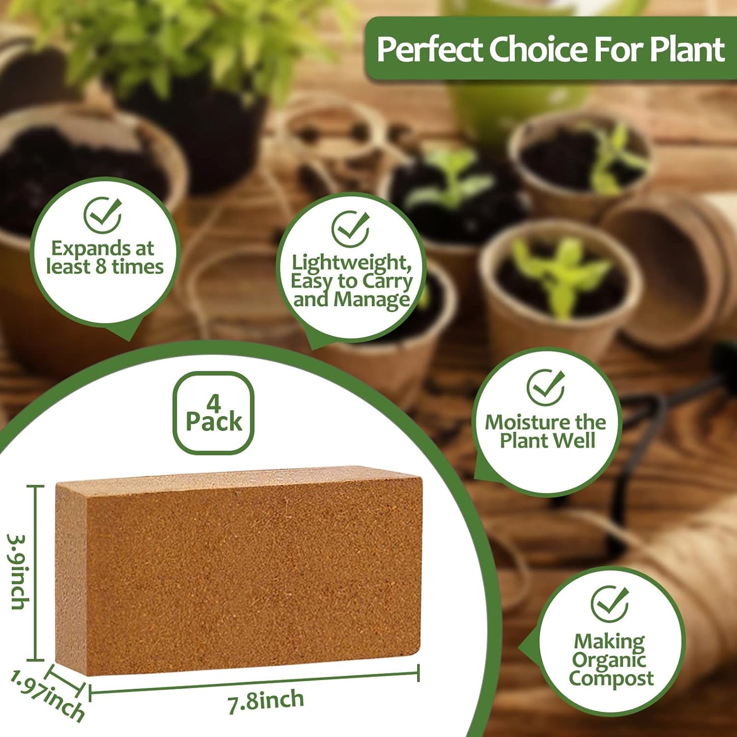 Riare 4pcs Organic Coco Coir Bricks Soil Blocks- 100% Natural Compressed Coco Peat Brick Coconut Fiber Substrate with Low EC& pH Balance, High Expansion Coco Coir Pith Coconut Husk for Garden - Pet Explorer