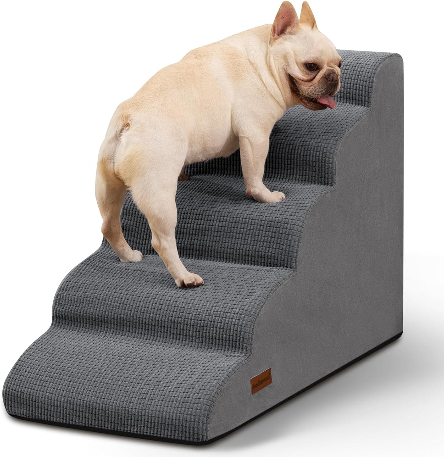 5-Step Dog Stairs and Ramp for High Bed, Non-Slip Sturdy Pet Steps for Small Dogs and Cats,22.2" H,Grey - Pet Explorer