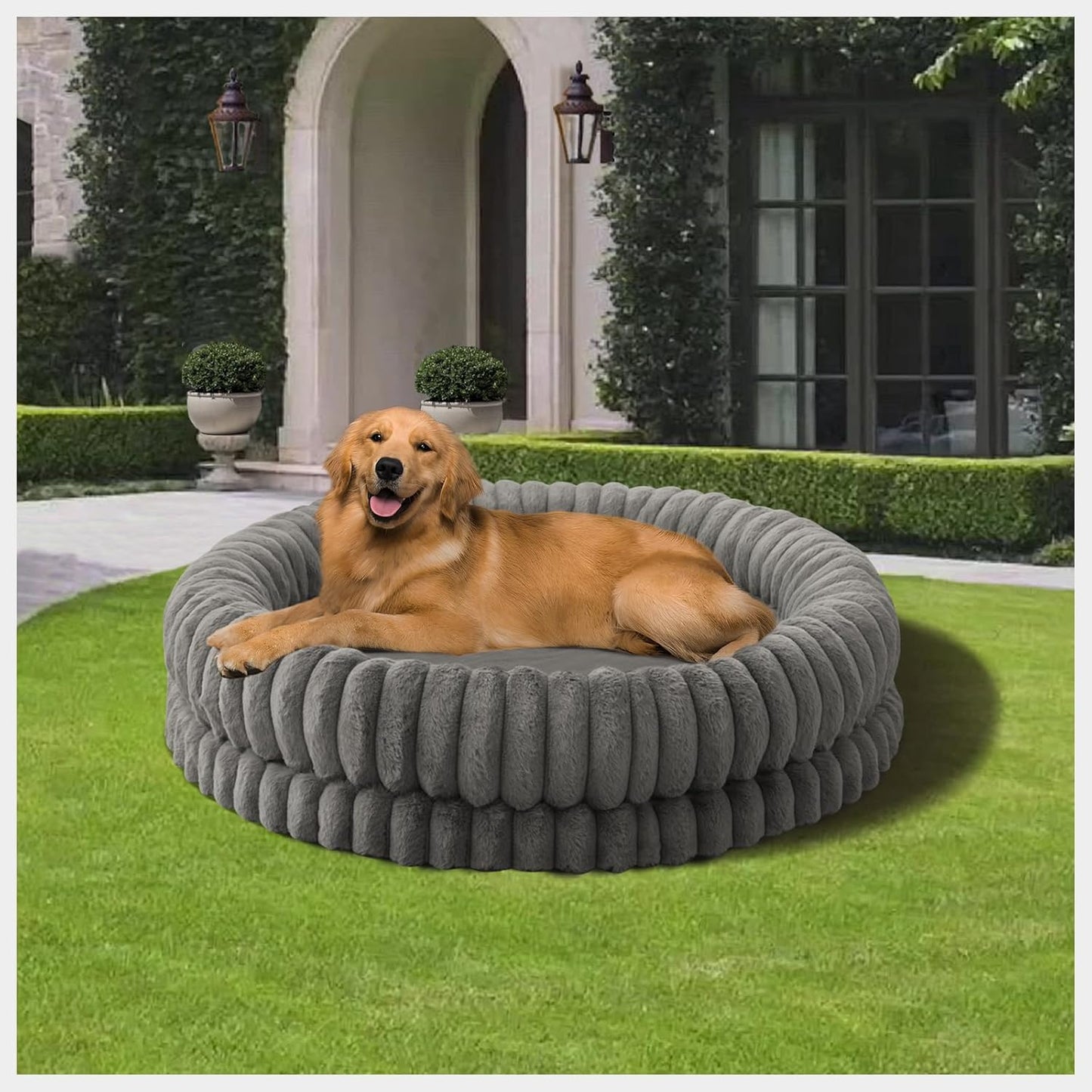 BALANCE Luxury Donut Dog Bed, 43 Inches Round Dog Beds Large Sized Dogs Washable, Orthopedic Calming Dogs Bed for Pets with Anti-Slip Bottom, Gray - Pet Explorer