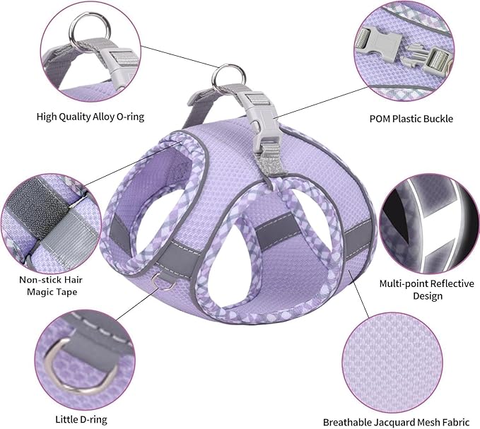 Dog Harness and Leash Set, No Pull Adjustable Reflective Pet Harness, Step in Vest Harness Easy Walk Dog Harness Outdoor Hiking Training for Small Medium Dogs, Cats(Purple, M)
