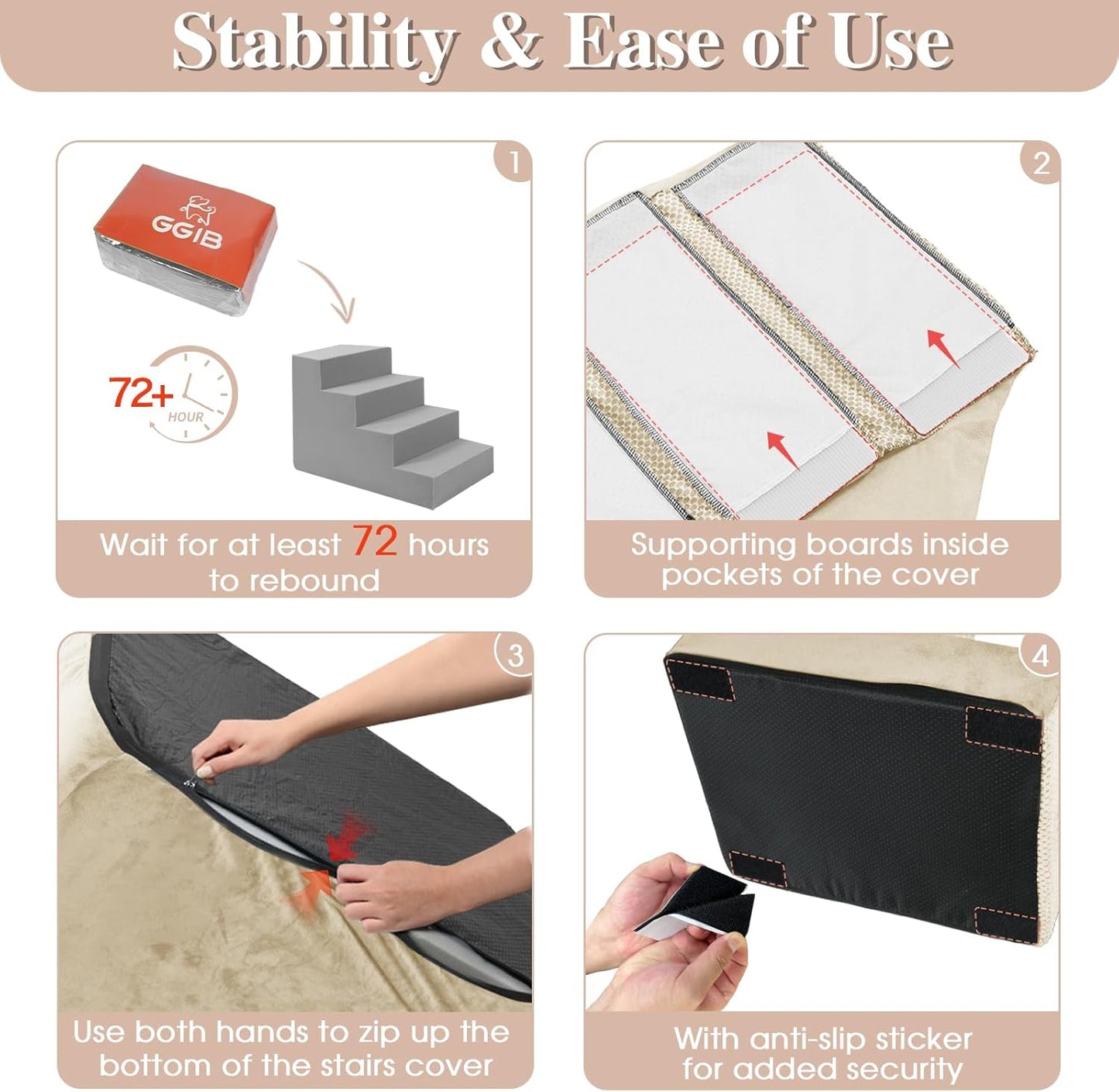 GGIB Dog Stairs for Small Dogs Pet Stairs for Sofa Couch Dog Ramp Pet Steps with Removable Washable Cover, Beige, 22" H, 5-Step - Pet Explorer