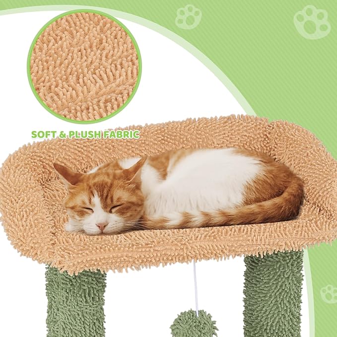 Magshion 33" Cactus Cat Tree for Indoor Cats, Multi-Level Cat Tower with Scratching Posts, Top Perch, Platforms and Hanging Balls, Fun Climbing Playhouse for Kittens and Adults