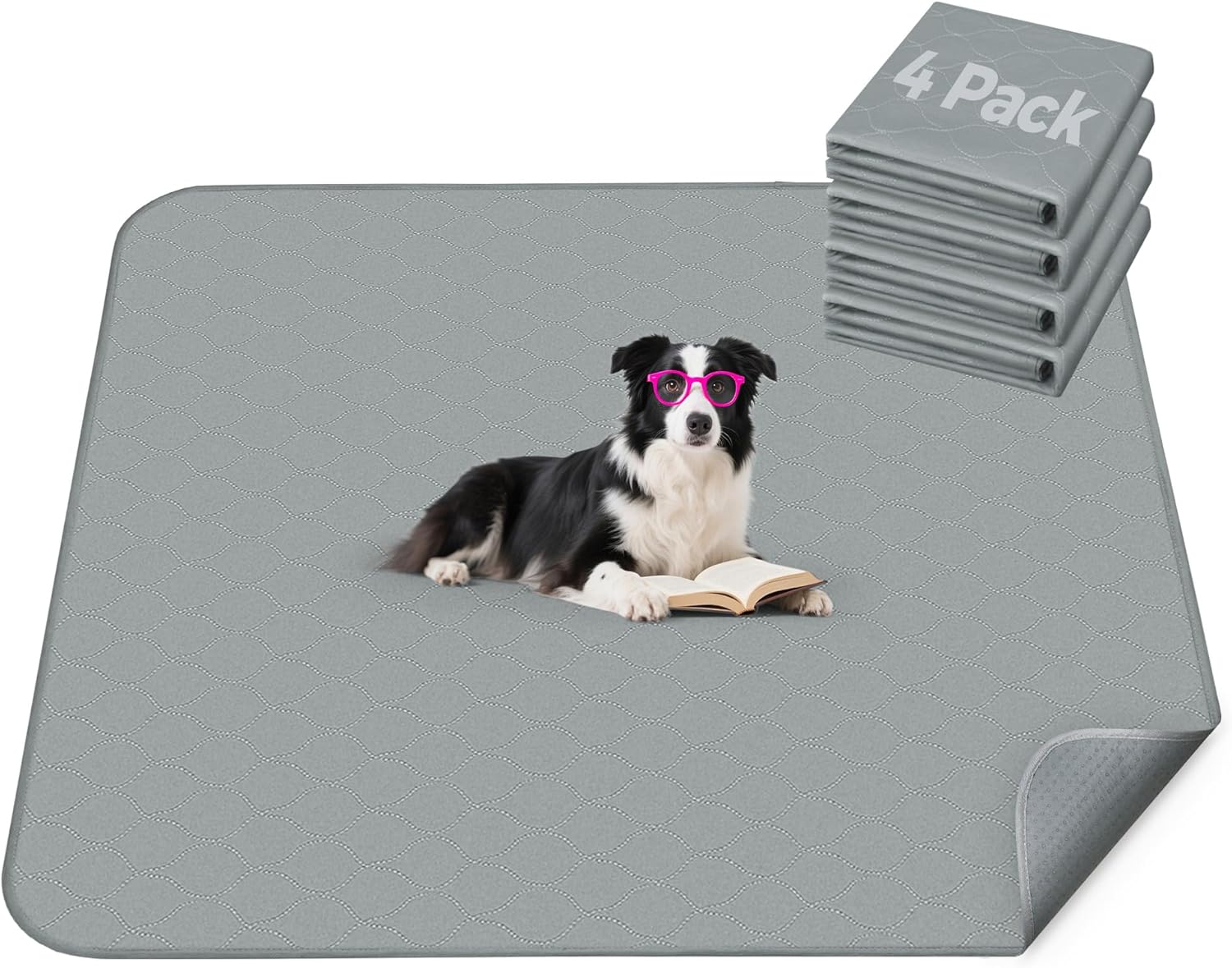 FXW Washable Pee Pads for Dogs, Puppy Pads with Super Absorbent, Specifically Designed for Potty Training, 35" Square, Gray, 4 Packs - Pet Explorer