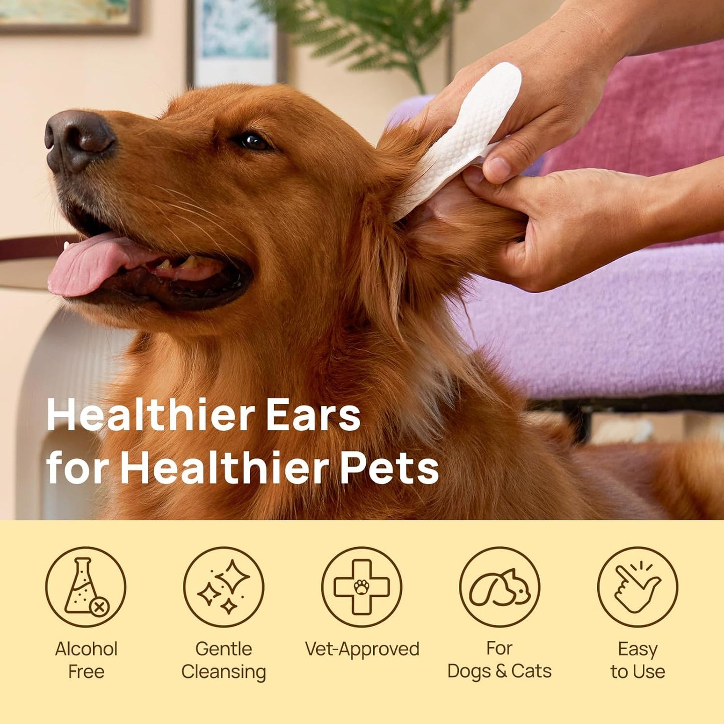 HICC PET Dog Ear Finger Wipes, Ear Cleaner Wipes for Dogs & Cats, Dog Ear Infection Treatment to Relief Itching & Inflammation, Remove Wax, Dirt & Stop Smelly, Non-Irritating, 50ct(Coconut Scent)