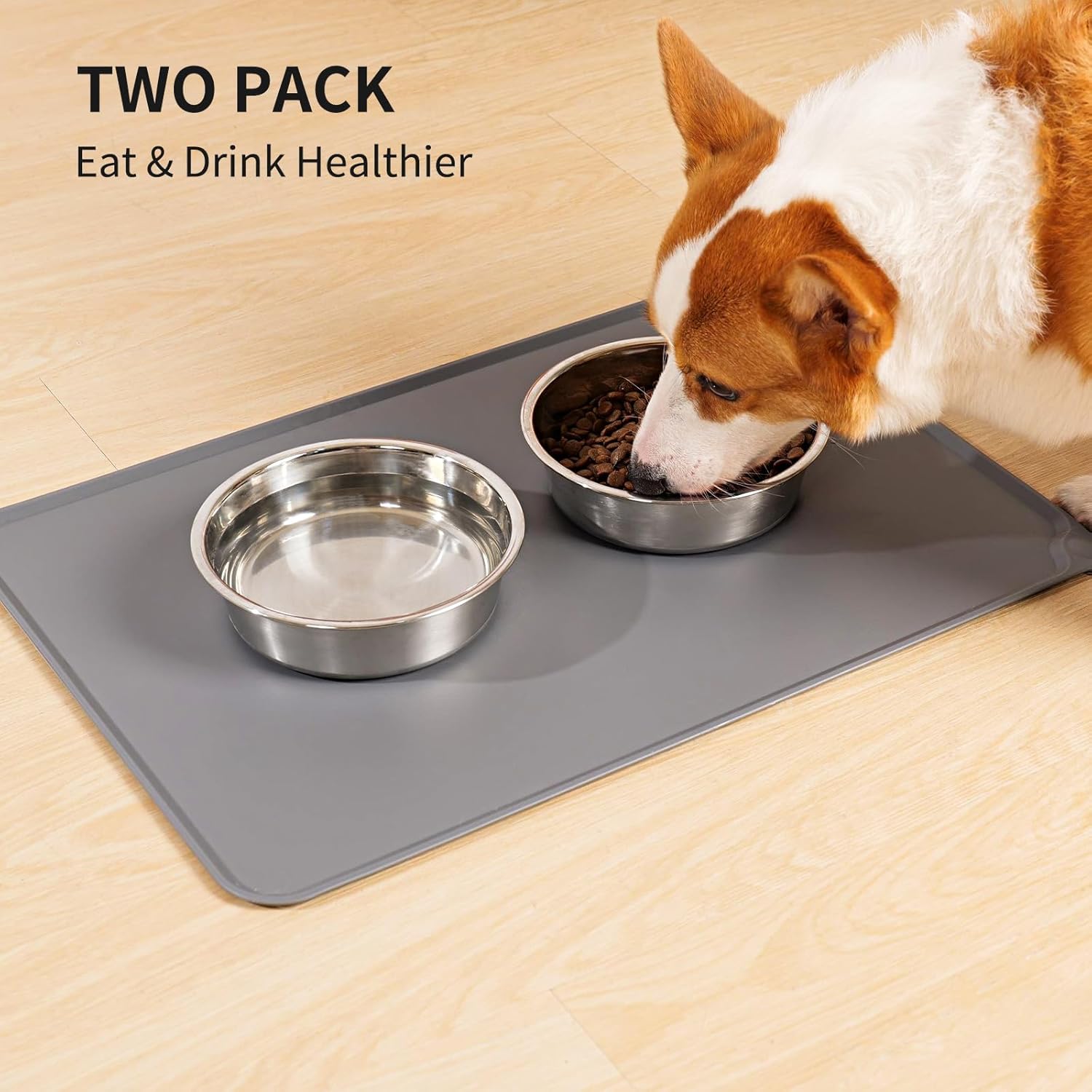 Taglory 11 Cup Stainless Steel Dog Bowls Set of 2 for Food and Water, Silicone Base Anti-Slip, Rust Resistant, Extra Thick Metal Bowls for Large Dogs, 84oz, Gray - Pet Explorer