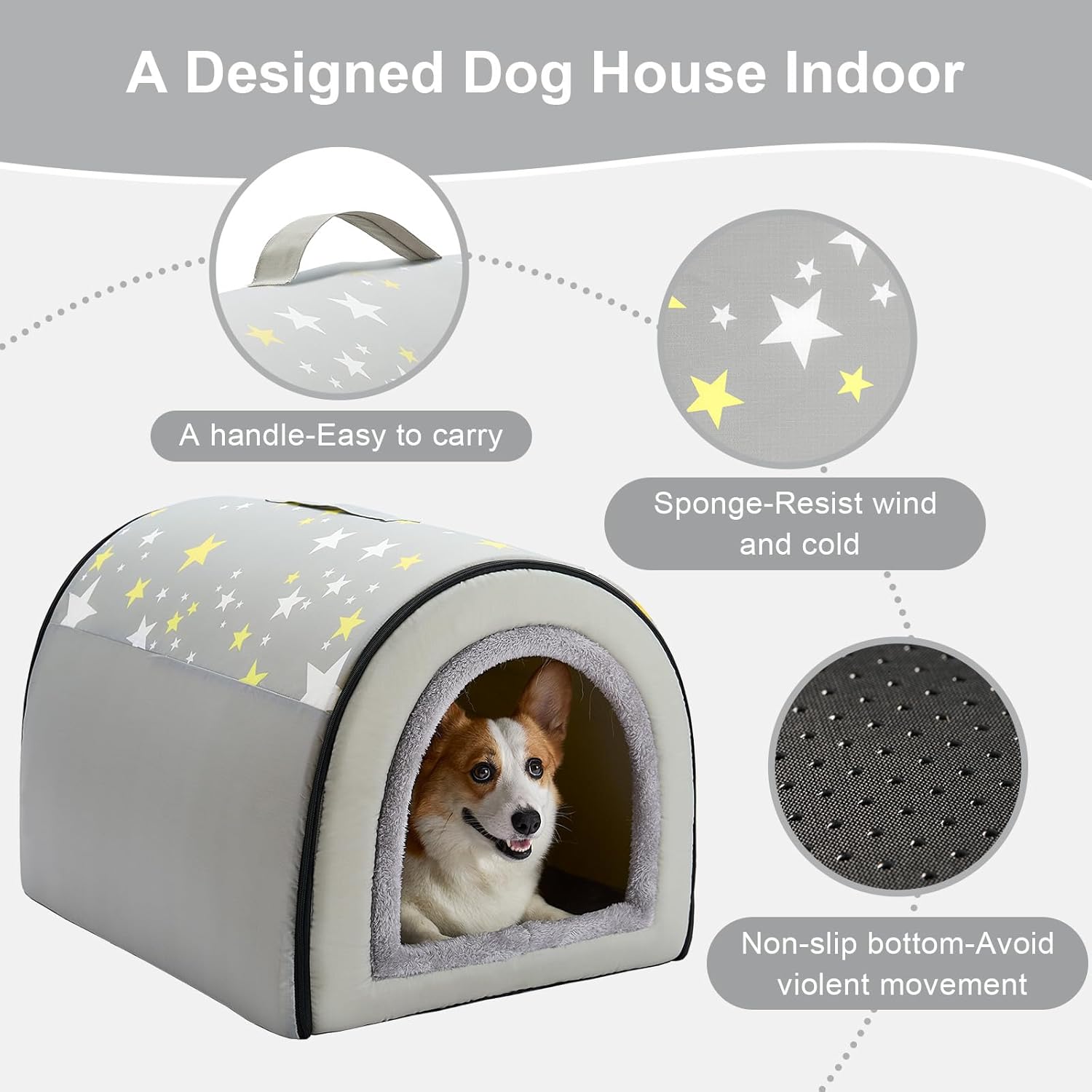 Jiupety 2 in 1 Dog House Indoor, Comfy Cave Bed Covered Dog Bed, Portable House for Medium and Large Dogs, 2XL(35"×27"×26"), Up to 70 Lb, Grey - Pet Explorer