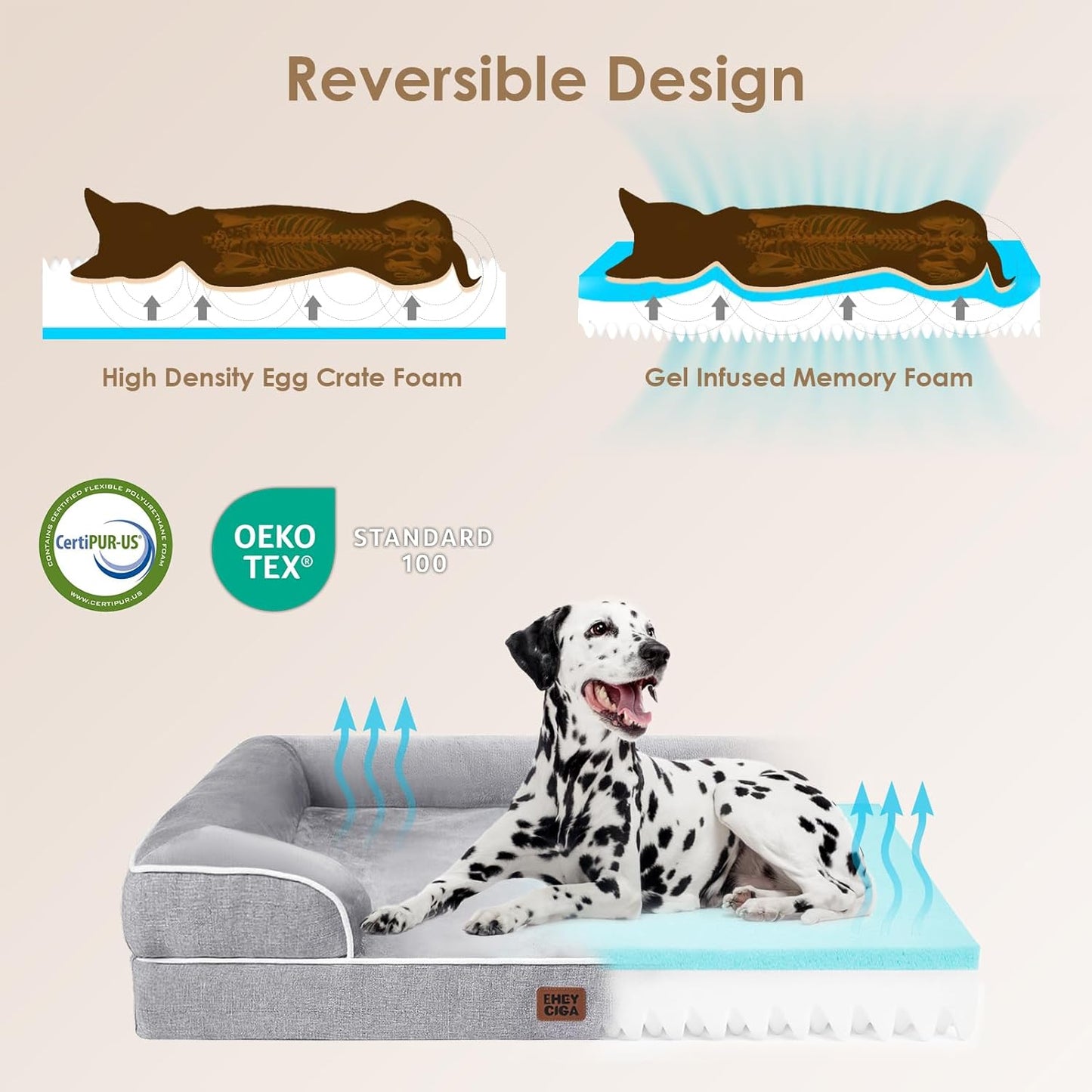EHEYCIGA Orthopedic Dog Bed for Medium Dogs, Waterproof Memory Foam Medium Pet Beds with Sides, Non-Slip Bottom and Egg-Crate Foam Dog Couch Bed with Washable Removable Cover, Grey