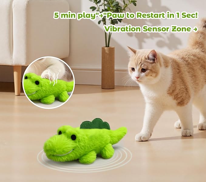 Interactive Cat Toys for Indoor Cats – Auto Moving Alligator with 360° Random Movement & Tail Wagging, Rechargeable Cat Exercise Toy with Catnip, Self-Play Fun for Bored Adult Cats-Set
