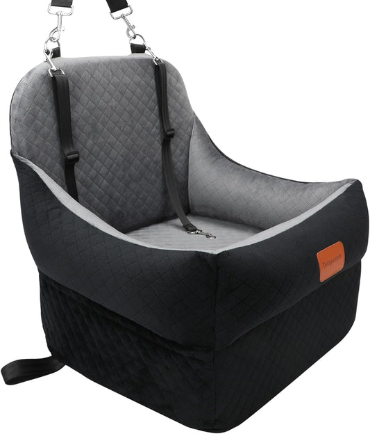 Dog Booster Car Seat for Small/Medium Dogs up to 35 lbs,Interior 7 Inches Elevated Pet Booster Seat,Ultra Soft Fabric and Memory Foam Car Dog Bed,Safety,Comfy,Fully Detachable Washable(H-Black/Grey) - Pet Explorer