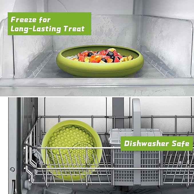 Dog Lick Bowl, Non-Slip Dog Slow Feeder Licking Mat Treat Dispenser, Interactive and Enrichment Toys, Boredom & Anxiety Reducer, BPA Free Silicone (Green, Large)