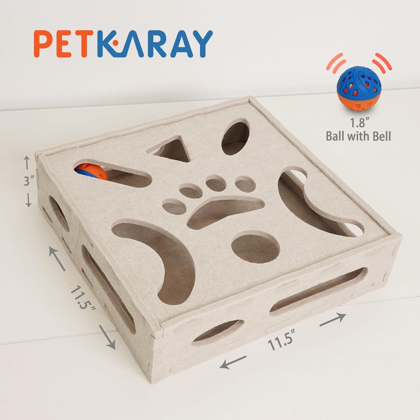 PETKARAY Felt Cat Puzzle Toy, Interactive Cat Toys for Indoor Cats, Interactive Maze for Kitten Felt Puzzle Box with Ball, Beige - Pet Explorer