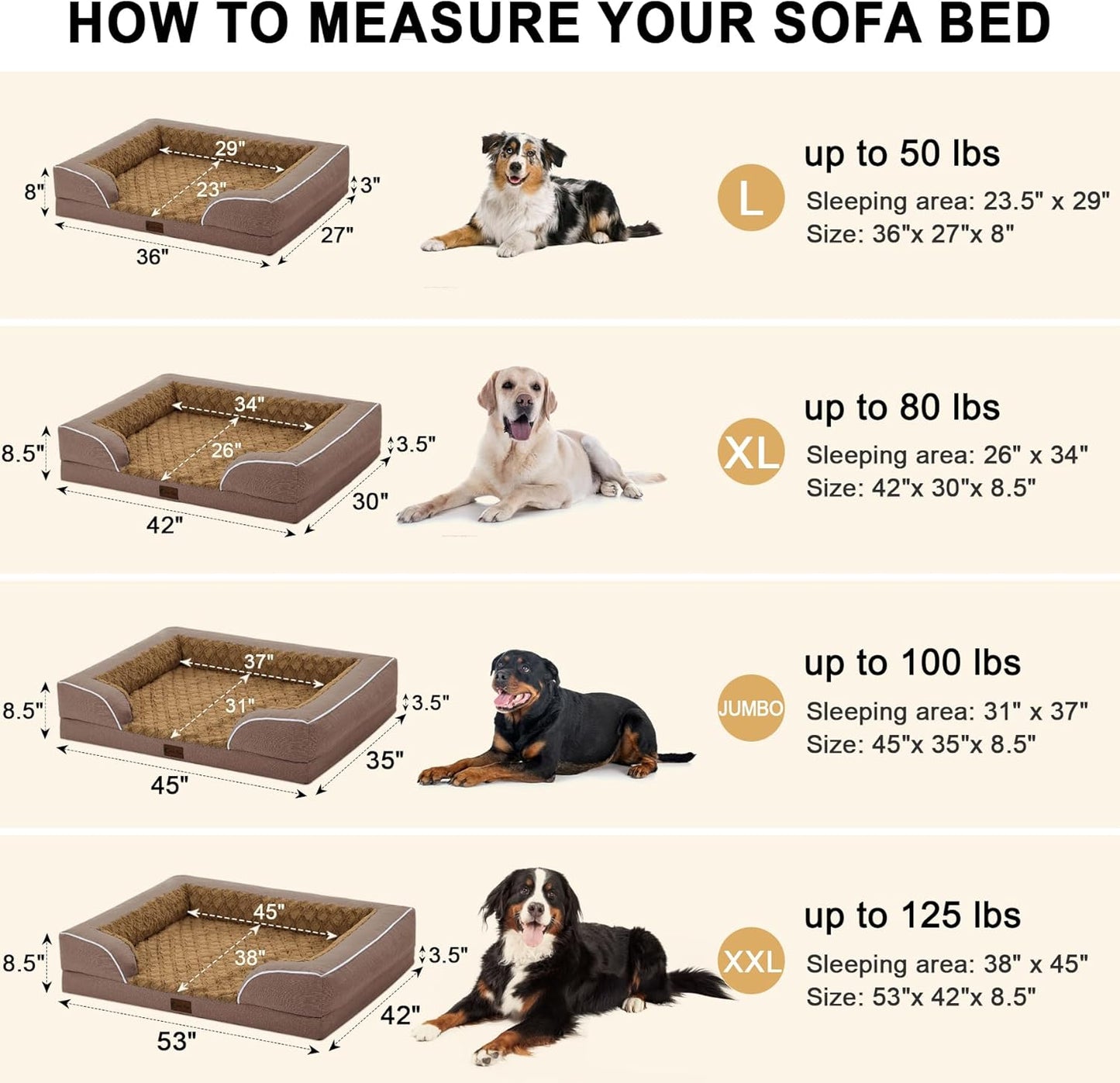 Orthopedic Waterproof Dog Bed for Extra Large Dogs, Memory Foam XL Dog Bed with Sides, Egg-Crate Foam and Non-Slip Bottom Jumbo Dogs Couch Beds with Washable Removable Cover(Jumbo,Brown) - Pet Explorer