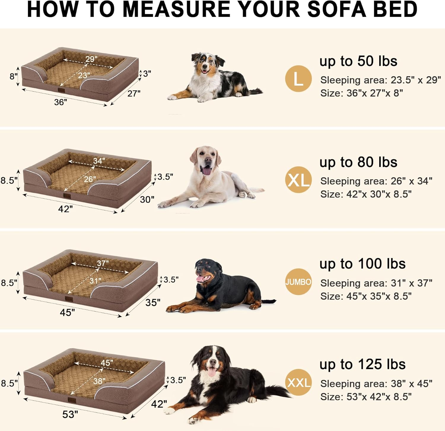 Orthopedic Waterproof Dog Bed for Extra Large Dogs, Memory Foam XL Dog Bed with Sides, Egg-Crate Foam and Non-Slip Bottom Jumbo Dogs Couch Beds with Washable Removable Cover(Jumbo,Brown) - Pet Explorer