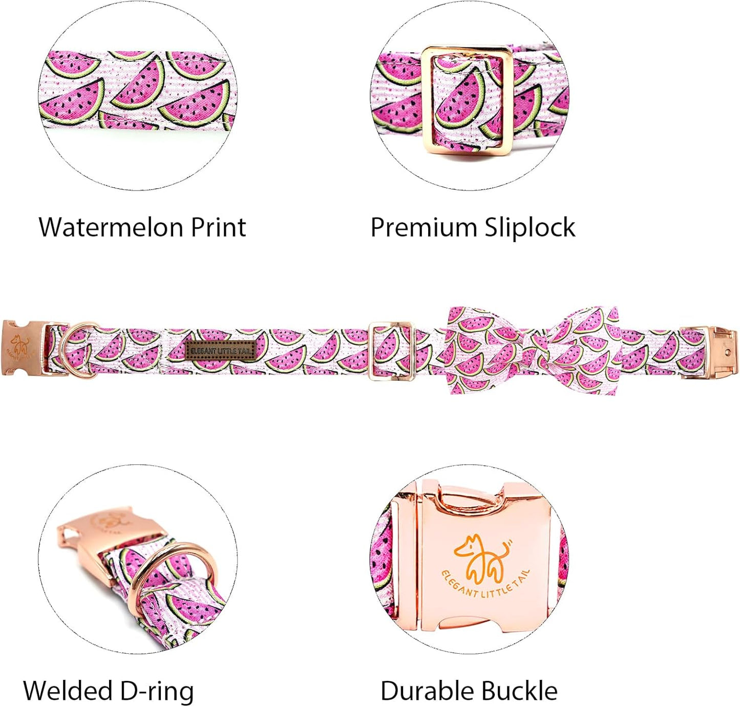 Elegant little tail Dog Collar, Watermelon Print Pet Collar Summer Dog Collar Durable Metal Buckle Dog Collars Cotton Pet Adjustable Dog Collars for Medium Dogs