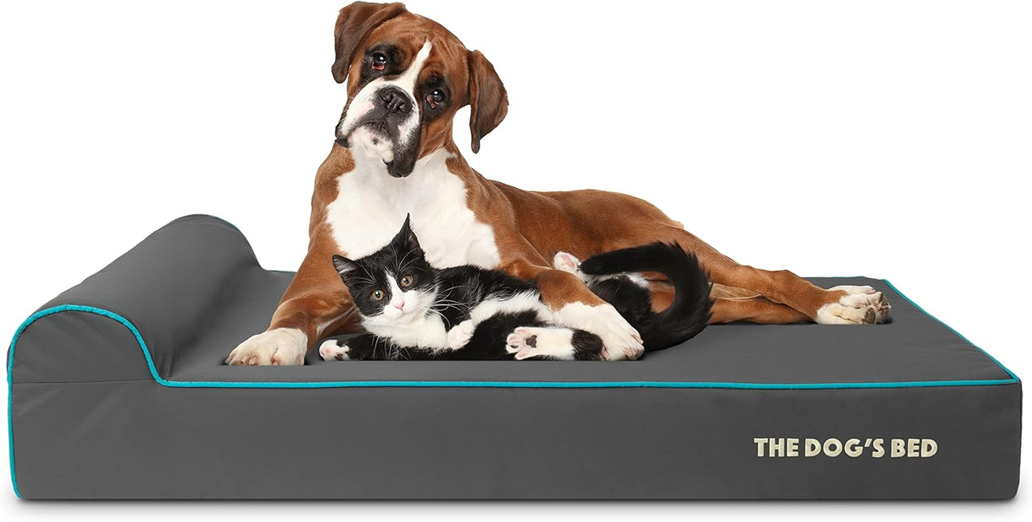 The Dog’s Bed Orthopedic Headrest Dog Bed XL Grey/Blue 46x25, Memory Foam, Pain Relief for Arthritis, Hip & Elbow Dysplasia, Post Surgery, Lameness, Veterinary Approved, Waterproof Washable Cover - Pet Explorer