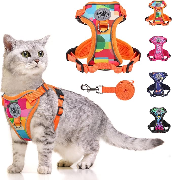 BEAUTYZOO Escape Proof Cat Harness and Leash for Walking, Soft Adjustable Cute Vest for Small to Large Cats, Reflective Breathable Easy-Control Outdoor Jacket, Kitten Harness and Leash Set, Orange, S